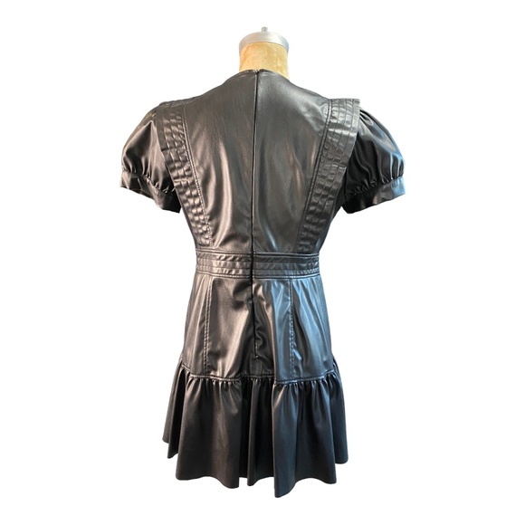 Zara Vegan Leather Puff Shoulder Ruffle Dress - Picture 7 of 9